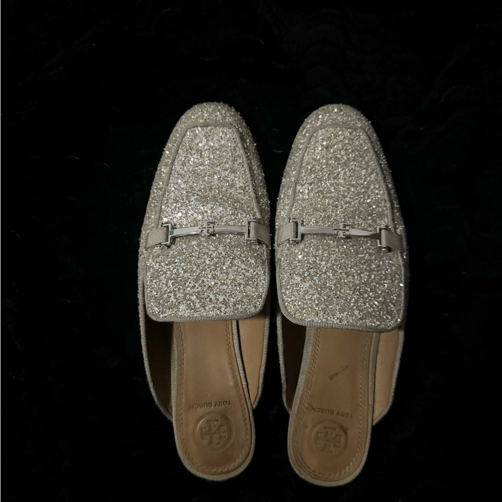 Tory Burch glitter slip on mule loafer